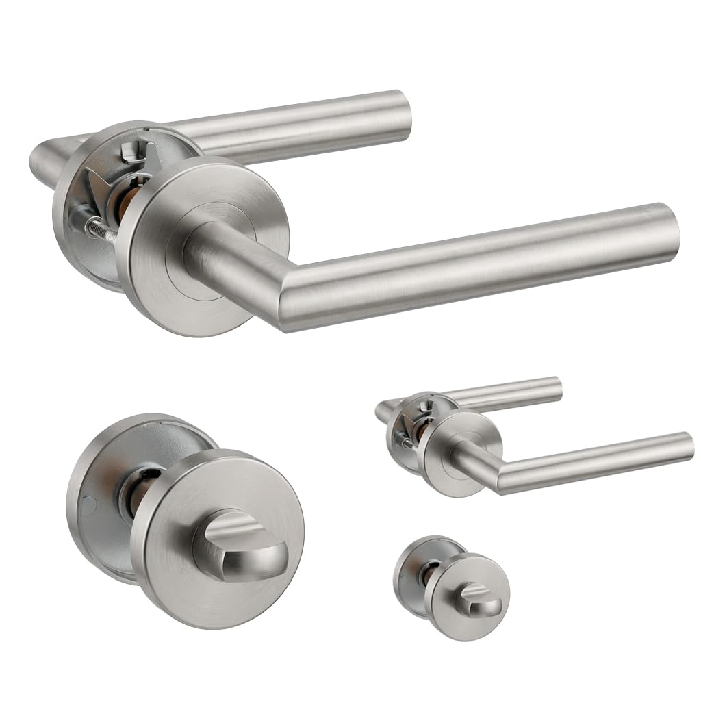 Henyin Silver 2 Pack Of Stainless Steel Door Lever Handle With Bathroom Knob,Mortise Door Lock Handle, Color (So2-103Bk-2)