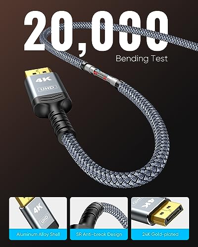 Image of Highwings 4K DisplayPort to HDMI, Uni-Directional Only, 6.6ft DP (Source) to HDMI (Display) 1.4 Cable, 4K@30Hz, 2K@60Hz, 1080P Full HD, Braided Cord for Dell, NVIDIA, AMD, Monitor, Projector (Grey)