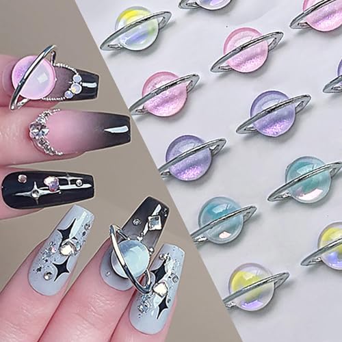 20 PCS Star Planet Nail Charms Aurora Saturn Gems for Acrylic Nails Y2k Space Nail Art Accessories (Planet)