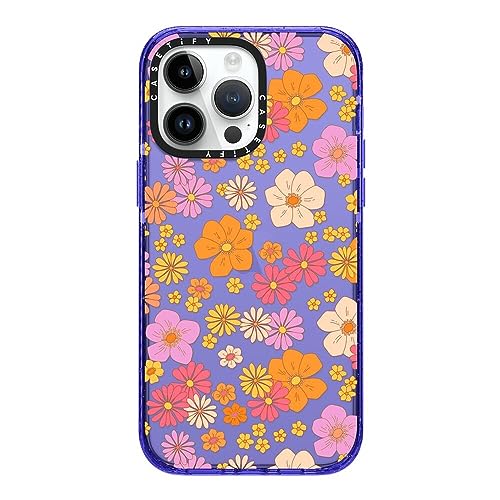 Coque Impact iPhone 14 Pro Max CASETiFY Retro Boho Flowers violette