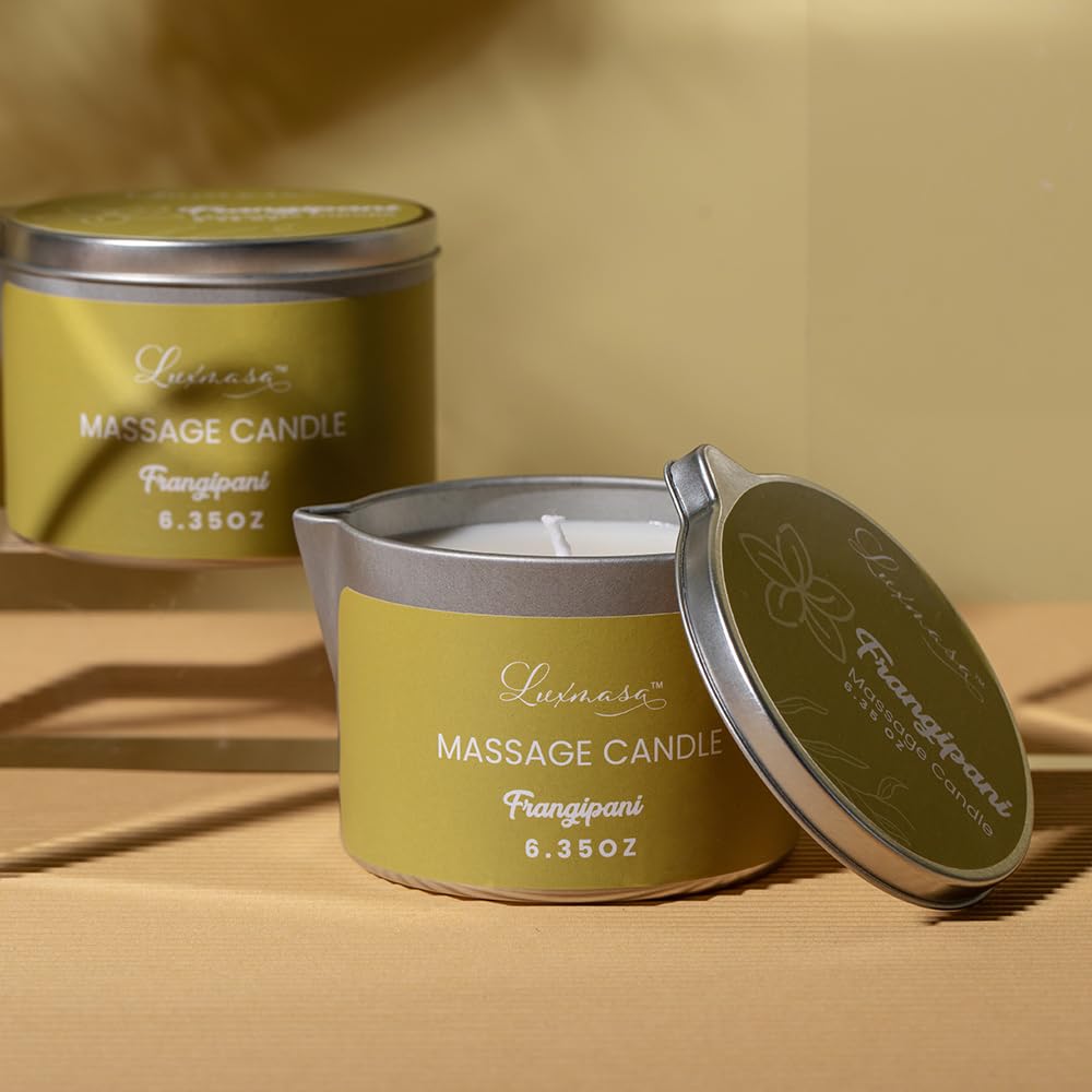 Bougie de massage pour traitement du corps - Lotion nourrissante infusée à l'huile de jojoba - 180 g (parfum frangipanier)
