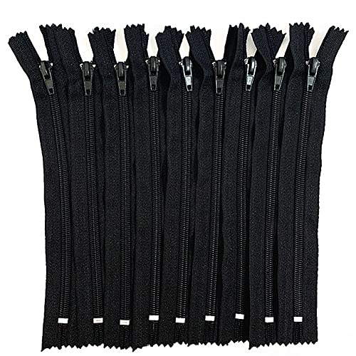 Lfang-Cremalleras 5# 10PCS 15CM / 20CM / 25CM / 30CM / 35CM / 40CM / 50CM / 55CM / 60CM NEYLON NYLON CRIGHTER Tailor Casa de alcantarilla artesanía, Duradero en uso(Black,8inch(20cm))