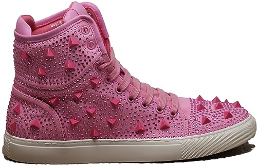 Image of Enzo Romeo Men's High Top Crystal Shimmer Rhinestone Blink Flat Spike Fashion Sneakers Shoes BUL2