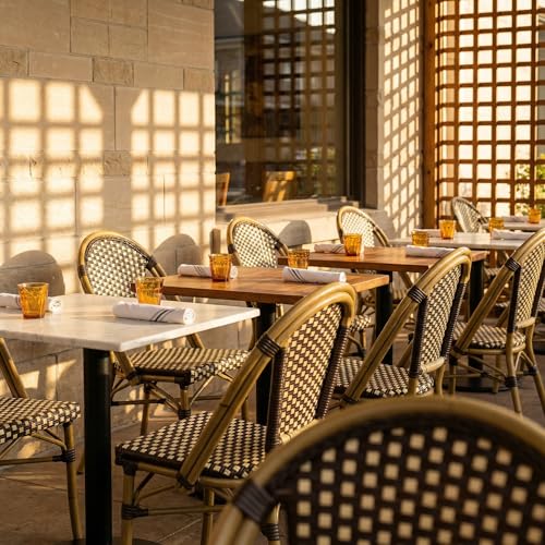 Image of PURPLE LEAF Outdoor French Dining Chairs Set of 2, Bamboo Finish, Brown