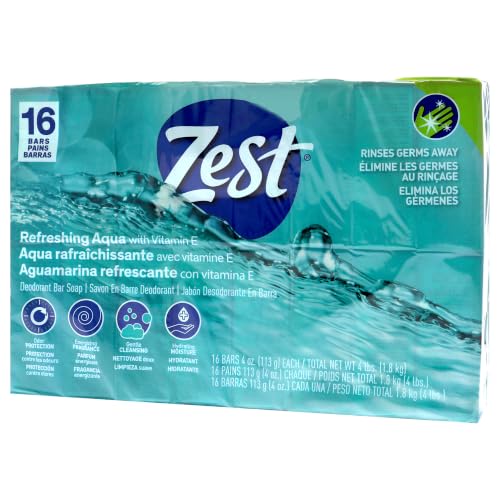 Image of Zest Bar Soap - Enriched with Vitamin E - Moisturizing Body Soap - Gentle Soap - Paraben-Free Soap Bar - Suitable for All Skin Types - Aqua - 16 Pc