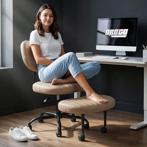 Image of DROGO Meditura Ergonomic Cross Legged Office Chair with 360 Wheels, ADHD Chair for Adults, Meditation Chair, Yoga Office Chair, Comfortable Back Support, 4.7' Adjustable Height & Recline (Brown)