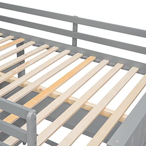 Biadnbz Full Size Loft Bed With Desk And Storage Drawers, Solid Wood Loftbed W/Shelves & High Guardrails For Kids/Teens/Adults Bedroom, Space Saving Design, Gray #TOP5