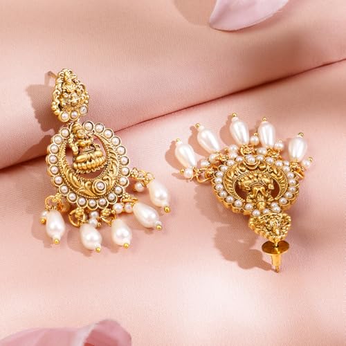 Image of Rubans Gold Plated Temple Necklace Set Traditional Statement Jewellery Gift for Women & Girls
