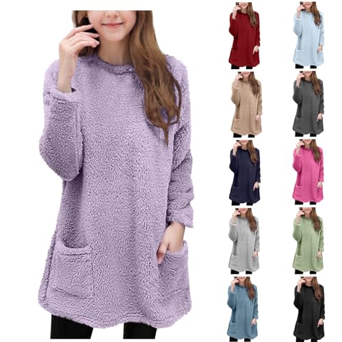 Fleece Sweatshirts for Girls Fall Outfits 2025 Oversized Long Sleeve Crewneck Winter Warm Fuzzy Pullover Cute Sweater