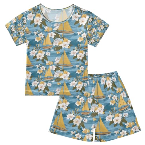 senya Yellow Sailboat Flower A Summer Pajamas Set Short Cotton Sleepwear 2 Piece