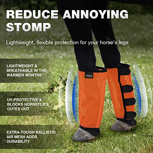 Harrison Howard Loose Fitting Fly Boots Uv-Protective Extra Tough Mesh Ventilated Four Fasteners Stay-On Design Protect Horse Legs & Stomp-Reducing Set Of 4 Orange Mini thumb #1