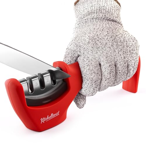 Image of 4-in-1 Kitchen Knife Accessories: 3-Stage Knife Sharpener Helps Repair, Restore and Polish Blades and Cut-Resistant Glove