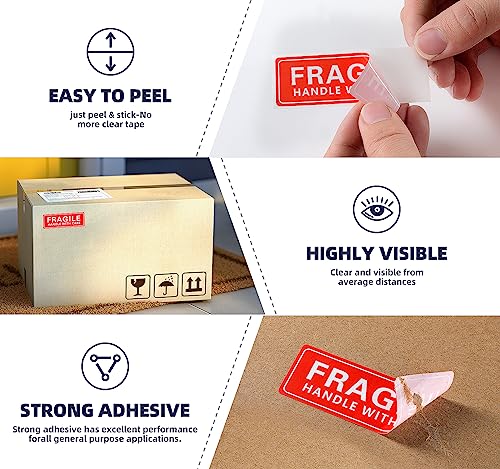 Image of 1 x 3 Inch Handle with Care 1000 Permanent Adhesive Fragile Stickers for Shipping Moving Glass Labels (1 Roll, 1000 Labels)