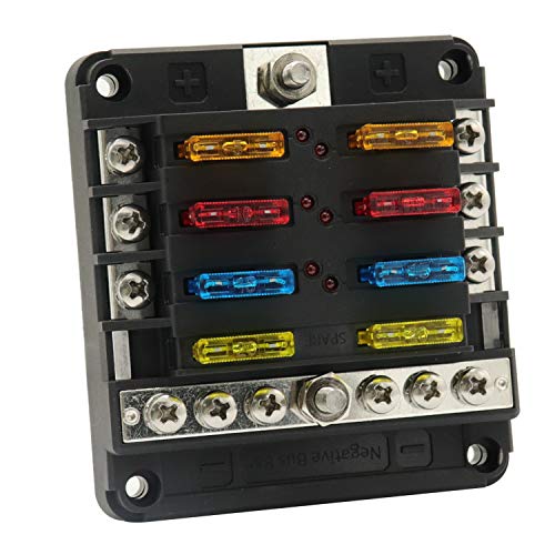 Yorten Suporte de bloco de caixa de fusível de lâmina de 6 vias LED indicador de alerta para barco d
