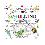 XINDY Einschulung Geschenk Jungen Dinosaurier Schutzengel Schlüsselanhänger Schulkind 2025 Junge Schultüte Füllung Glücksbringer Schulanfang mit Karte Schulanfang Jungen Geschenke zur Einschulung