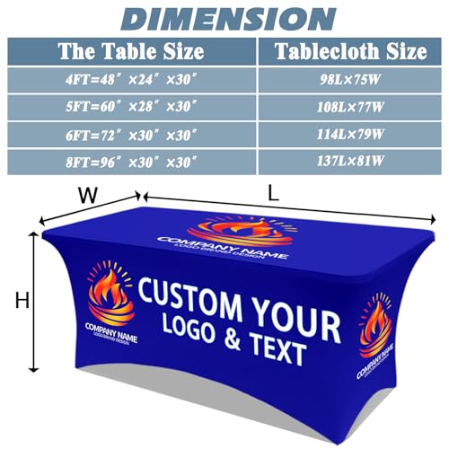 Custom Table Cloth with Business Logo Personalized Tablecloth with Text Image for Promotional Tradeshow Events Birthday Wedding Anniversary Rectangular Spandex (72x30in, 6FT Back Open)