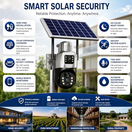 Image of VIE Solar CCTV Camera Outdoor Dual Lens 360 Degree PTZ | CCTV Camera with sim Card 4G | Solar Camera Outdoor Waterproof | CC Camera Colour | Night Vision| Motion Detection Two-Way Audio