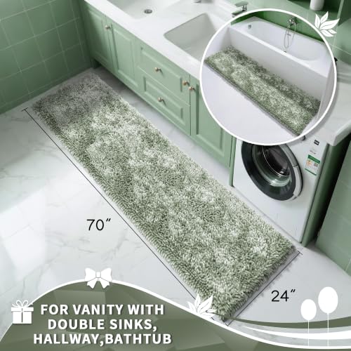 Image of Yimobra Long Bathroom Rugs Runner 70x24 Inch, Extra Thick Soft Absorbent Chenille Bath Mat, Non Slip Machine Washable, Quick Dry Bath Rugs for Bathroom Floor, Tub and Shower, Sage Green