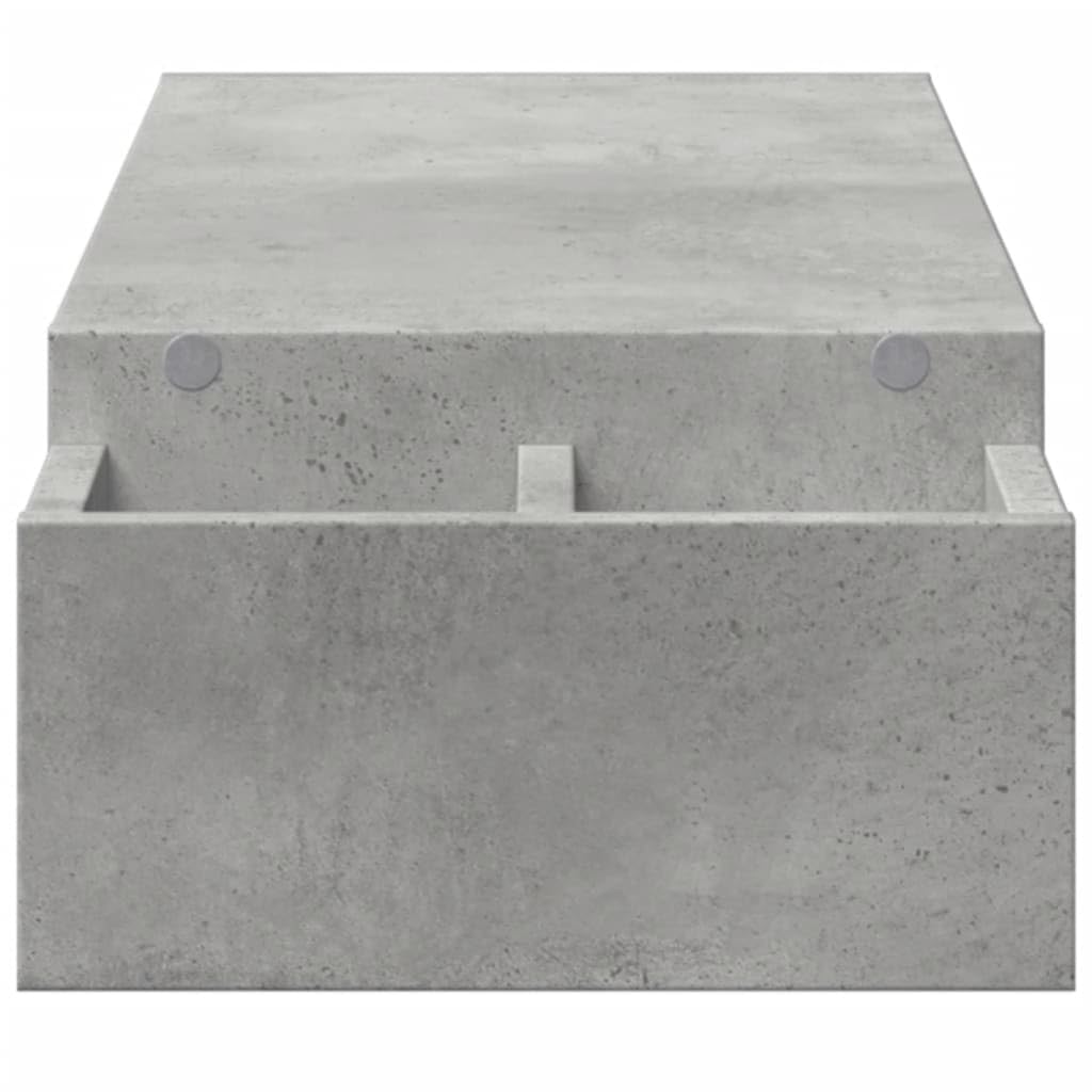 Supporto per monitor con vano portaoggetti, in legno grigio cemento, 100 x 27 x 15 cm, autoportante, 4 scomparti, per scrivania, ufficio, home office, gaming station, archiviazione ergonomica