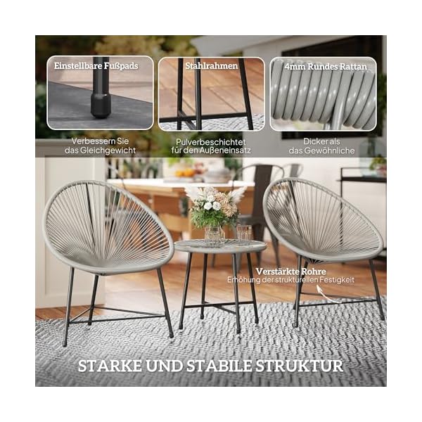 Polyrattan Lounge-Set für 2 Personen Grau