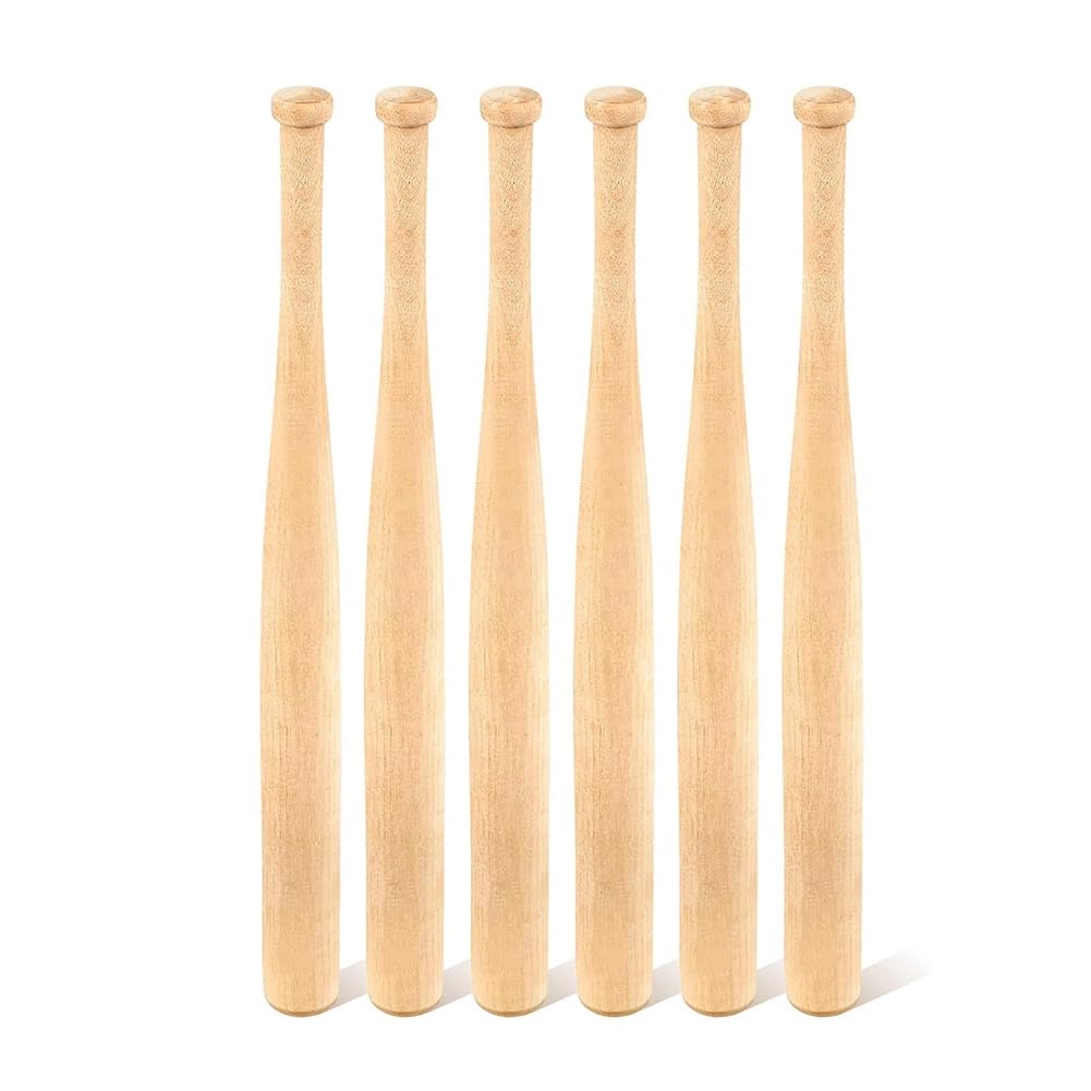 CTRLZS Unfinished Small Wooden Mini Baseball Bats 6 Pcs-for Painted Keychains DIY Crafts Projects