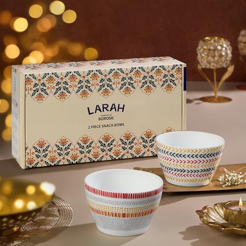 Image of Larah by BOROSIL Opalware Bowl | Microwave & Dishwasher Safe Dinner Bowls for Salad, Fruits, Dal, Maggi, Snacks, Cereal | Breakfast Bowls | Ideal Crockery for Gifting (Boho & Rhythm, 2pc Set)