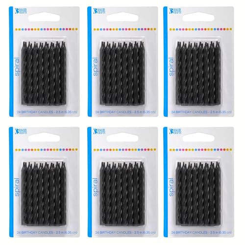 Bakery Crafts Black Spiral Candles - Celebration Cakes 6 x 24 Packs for Birthdays & Cupcakes