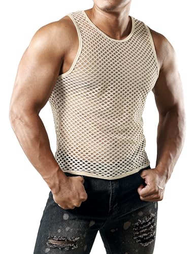 Image of JOGAL Men's Mesh Fishnet Fitted Sleeveless Muscle Top