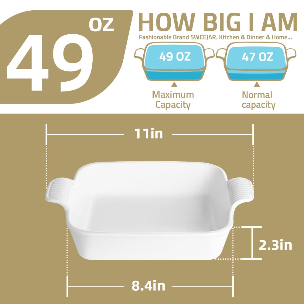 Sweejar Plato de cerámica para hornear, molde para hornear pasteles de 8 x 8 pulgadas, molde cuadrado de porcelana con doble asa para cazuela, lasaña, cena familiar (rojo)
