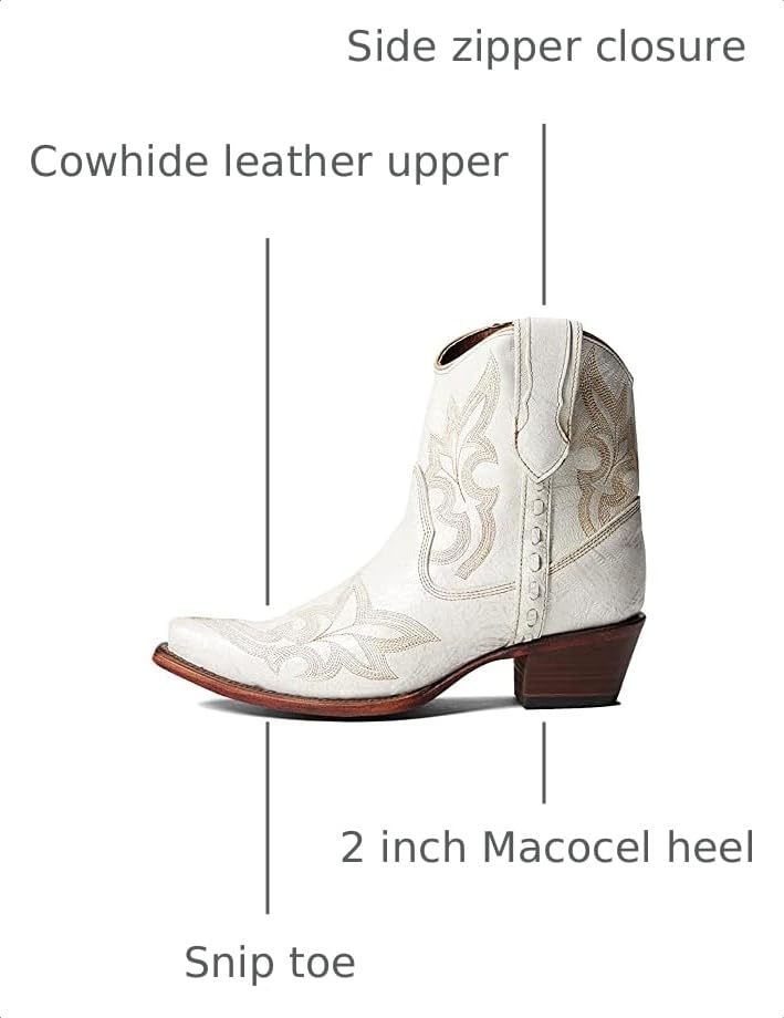 Corral Boots Women's Embroidery & Zipper Ankle Boots | Snip Toe Low Heel Cowhide Leather Western Cowboy Boots for Women, Pearl, Size: 07, Width: M - image 3