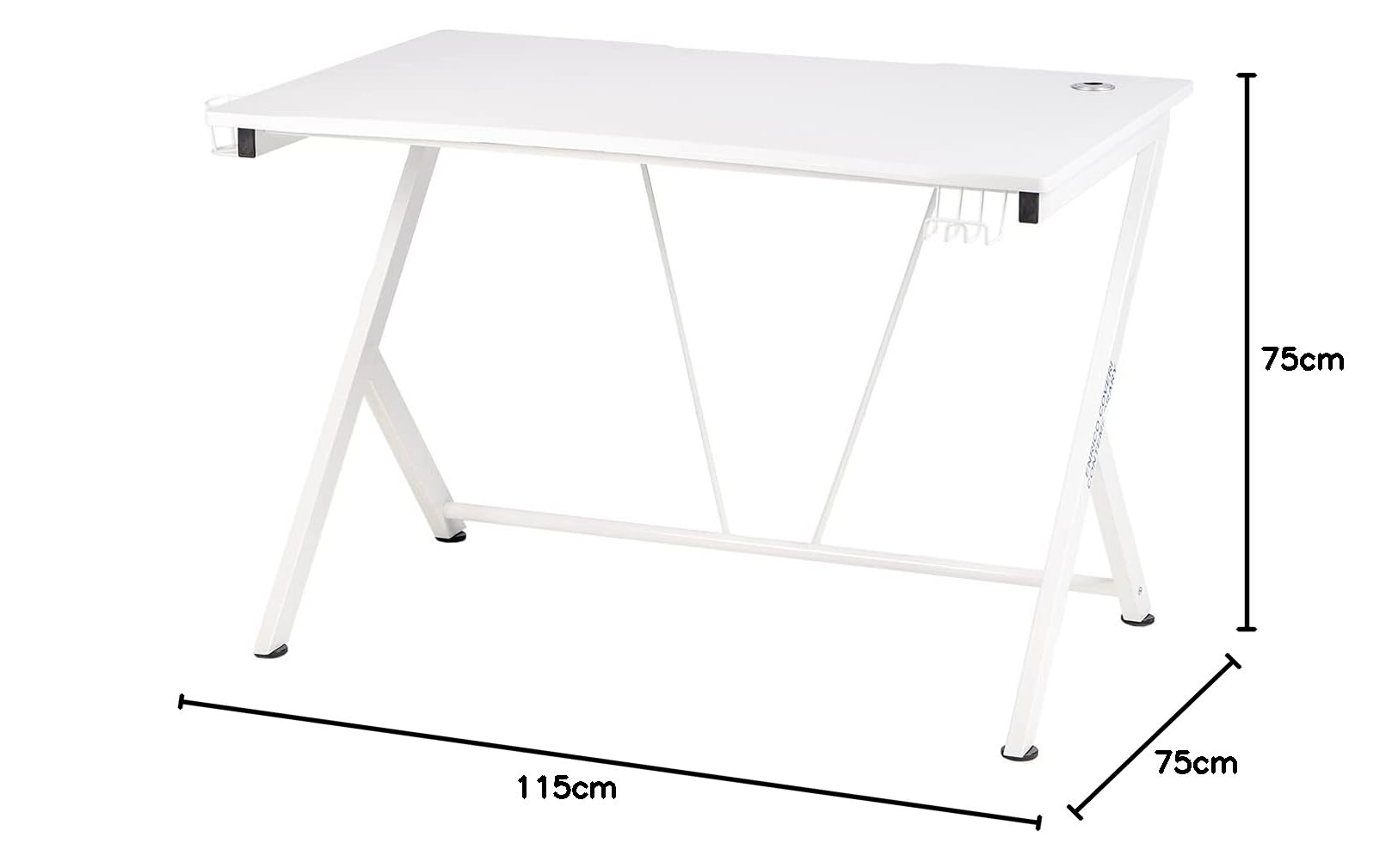 Enrico Coveri Scrivania Ergonomica per PC, Gioco e Studio con Sistema Gestione Cavi e Onglet per Oggetti e Caschetti Bianco - Dettaglio