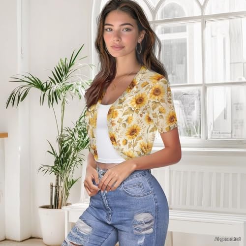 Image of Womens Short Sleeve Cardigans Lightweight Summer Cardigan Trendy Bolero Shrug Cute Floral Cardigan Sheer Bolero