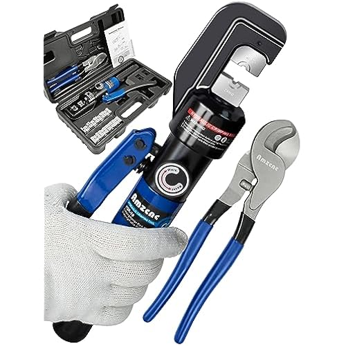 AMZCNC Hydraulic Cable Lug Crimper with Cable Cutter, 10 Ton, 9 Dies