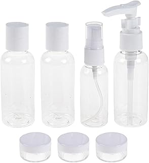 Kit de Viagem 7 Peças com Nécessaire, Frascos com Bomba e Spray 80ml, Potes 15g, Material PVC Transparente para Cosméticos, Shampoo e Perfumes