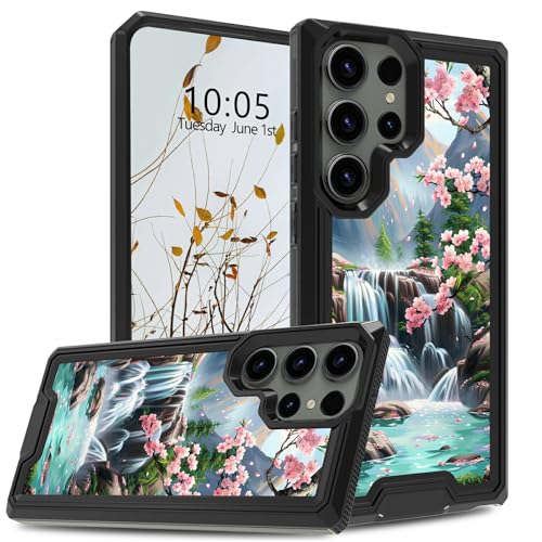 RWUTYTIUL for Samsung S23 Ultra 6.8" Phone Case for Women Men, Heavy Duty Shockproof Dual Layer Protective Cover Silicone Rugged Bumper Case for Samsung Galaxy S23 Ultra 5G, Cherry Blossom