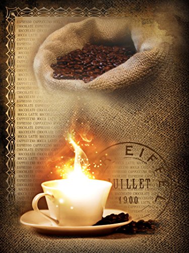 Fototapete Tapete Wandbild Vlies | Welt-der-Träume| Kaffee mit Feuer und Frische Bohnen | VEA (206cm. x 275cm.) | Photo Wallpaper Mural 2243VEA-AW |