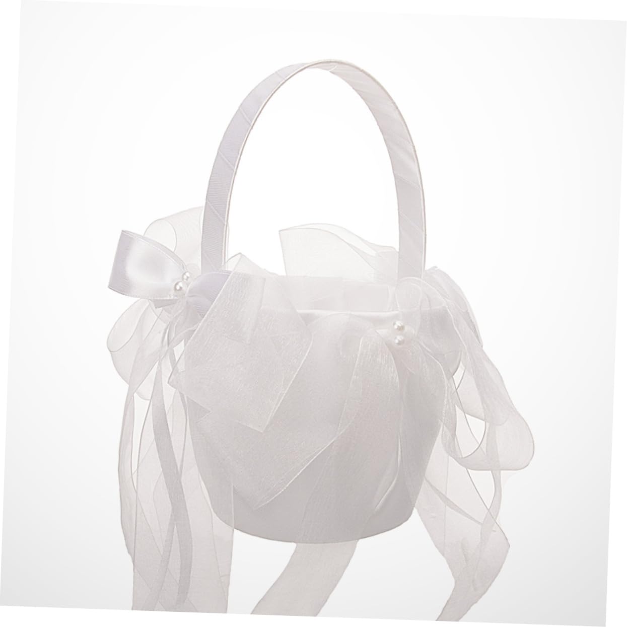 PRETYZOOM 3pièces Panier à Fleurs De Mariage Avec Nœud Tulle Pour Cérémonie Décoration De Mariage Et Événements Spéciaux Blanc