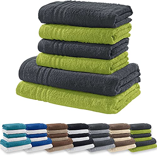 REDBEST Handtuchset, Frottierset New York 2-farbig 6-TLG. hellgrün-anthrazit - leichte, weiche...