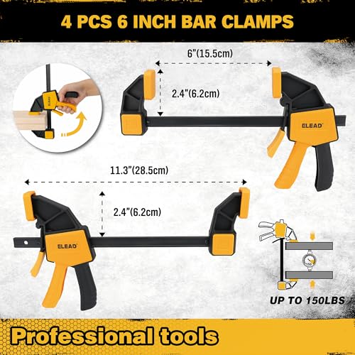 Image of 8-Piece Clamps for Woodworking - 4 Pcs 6 inch Bar Clamps, 4 Pcs Heavy Duty Metal Spring Clamps, Bar Clamps with 150 LBS Load Limit, Quick Release Triggers