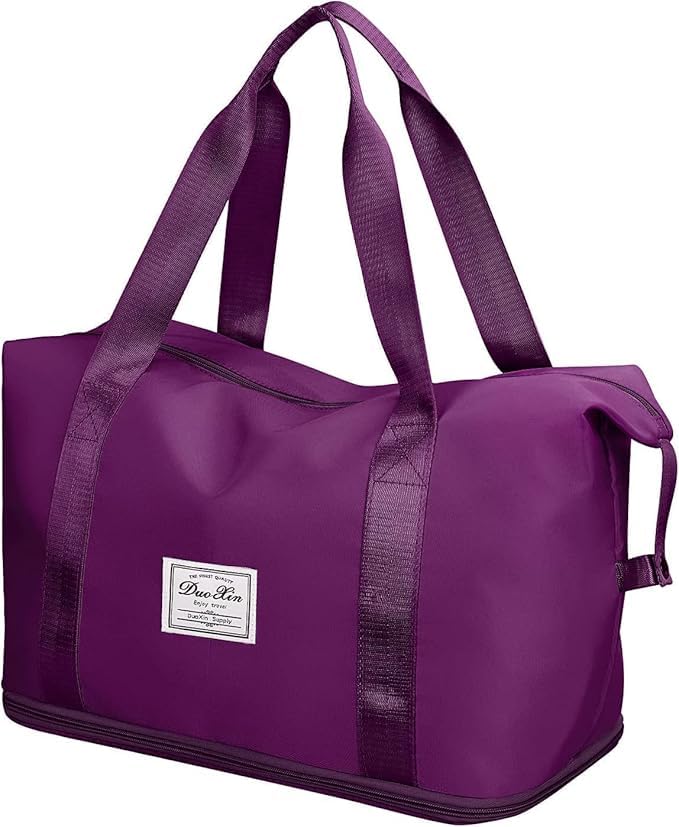 Expandable Travel Duffle Bag for Women with Shoe Compartment, Foldable Waterproof Travel Bag, Hospital Delivery Bag, Carry On Luggage Tote, Purple-image-38