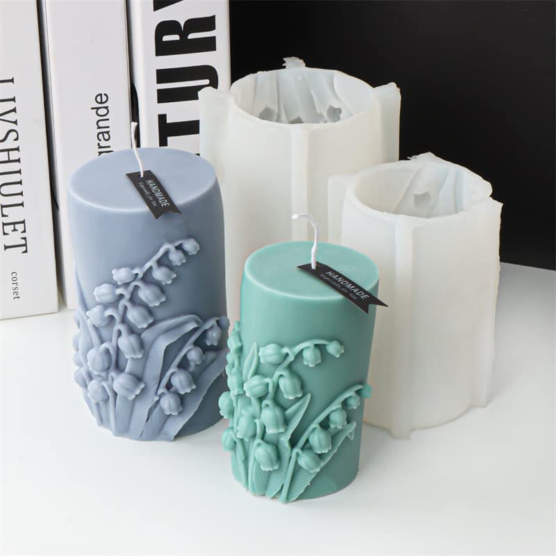 Moldes para Velas, Lily Cilíndrico Vela Molde de Silicona Flor Bola Cilindro Jabón Resina Yeso Fabricación Molde Chocolate Hornear Set Decoración del Hogar Regalos Velas 3D(Cylinder L)