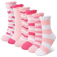 Zuimei 6 Pairs Pink Fluffy Socks for Women and Girls, Warm Thicken Soft Cozy Bed Socks, Cute Fuzzy Winter Slipper Ladies Socks, Christmas Gifts