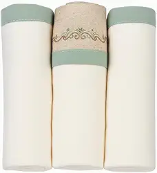 Cueiro para Bebê 100% Algodão Kit com 3 Unidades 80x80cm | Tecido Suave e Respirável | Ideal para Enxoval, Maternidade, Naninha e Proteção Diária (Creme/Verde)