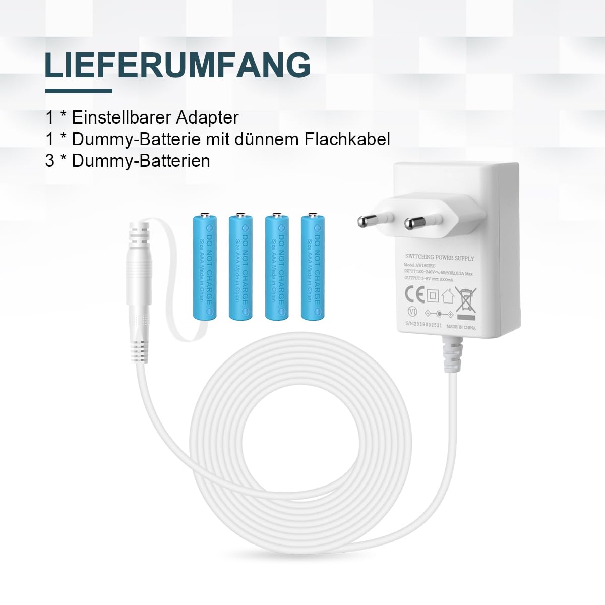 Lenink DOOMAY - Fuente de alimentación para pilas AAA y 4AAA (3 V, 4,5 V, 6 V, compatible con ThermoPro TP49W-3, báscula de cocina digital, timbre inalámbrico, despertador digital DOOMAY, decoración