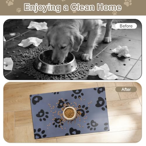 Pet Feeding Mat 30x50cm, Absorbent Dog Placemat for Food and Water Bowl, Rubber Backing Waterproof No Stains Quick Dry Non Slip Cat Food Bowl Mats, Multiple Paws (Gray) - Image 4
