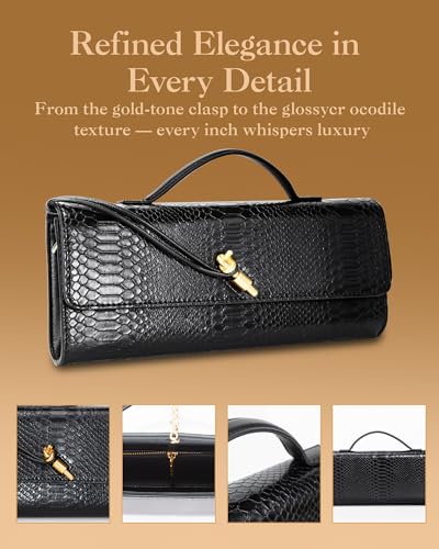 Elegant Evening Clutch Purse for Women – Structured Crocodile PU Leather Handbag for Wedding & Formal Party4