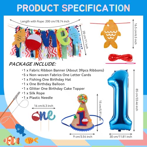 Image of Ofishally One Highchair Banner for First Birthday Party Decorations | Gone Fishing High Chair Fabric Banner for Boys Ofishally High Chair Tassel Banner for 1st Birthday Backdrop Decorations