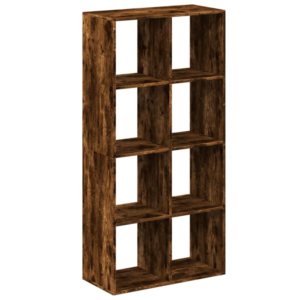 Nowoczesny regał na książki, dąb wędzony, 69,5 x 29 x 137,5 cm, z 8 półkami, uniwersalny organizer Cube do salonu, biura i sypialni