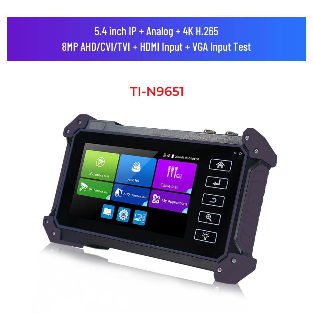 Tester CCTV, Fioletowy 5200C 12MP Tester IPC 8MP/AHD/CVI/TV/SDI kamery CCTV Monitor z VGA dla CFTV(TI-Z9651)