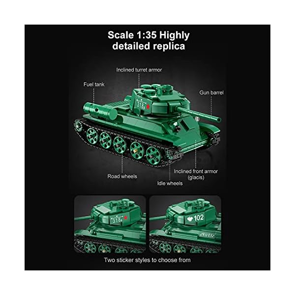 LDB SHOP C61072W Technik Ferngesteuert Panzer Bausteine, 722 Klemmbausteine Technic T-34 Militär Armee Modellbausatz mit… – Bild 5